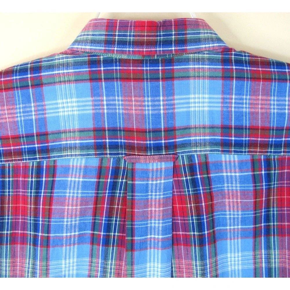 Orvis Short Sleeve Button Down Cotton Shirt Men's Large Red Blue Plaid - Picture 6 of 7
